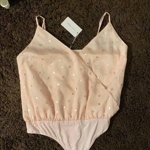 Lovers + Friends aluminum heart bodysuit  | pink